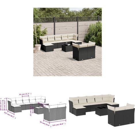 Salon de jardin 10 pcs avec coussins noir résine tressée - Ensemble Salon De Jardin - Mobilier De Jardin - Canapé D'extérieur - Résine Tressée - Rotin Synthétique - Home & Living (1/3)