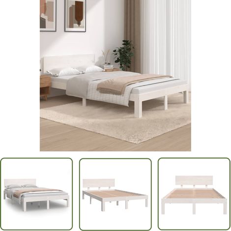 The Living Store Massivholzbett ohne Matratze Weiß 120x200 cm Kiefernholz - Holzbett - Kiefernholzbett - Doppelbett - Weißes Bett - Massivholzbette (1/5)