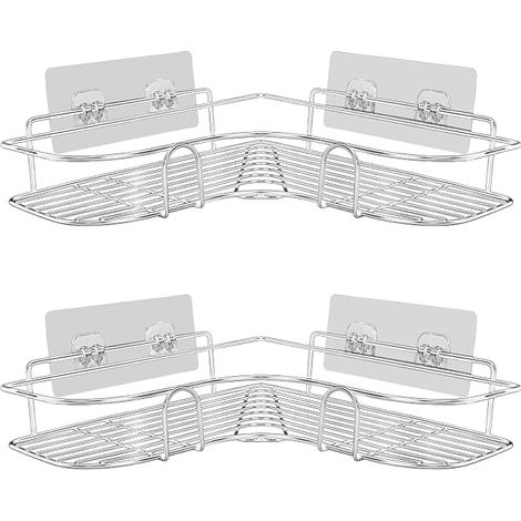 2er-Pack Eck-Duschregale ohne Bohren, Badezimmerregal, Edelstahl-Duschseifenhalter für Badezimmer, Badezimmerzubehör, 8 Klebeaufkleber, Küchenaufbewahrung (Silber) (1/5)