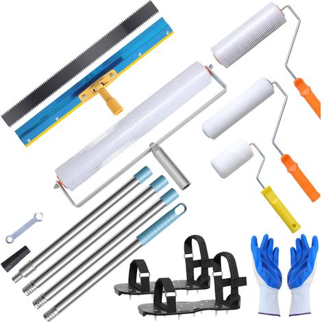 Selbstnivellierendes Zement-Werkzeugset – Epoxidharz-Boden-Werkzeugset inklusive selbstnivellierendem Rechen, 2 Stachelwalzen und Bodenfarbe, 40 bis 160 cm langen Teleskopstangen, Epoxidharz-Spikeschu