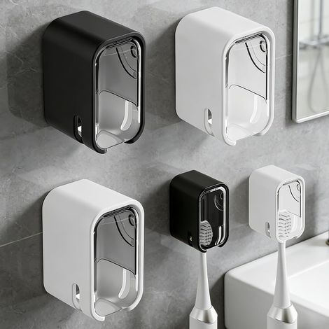 Lot de 3 Porte-brosses à Dents, Support Mural Acrylique, Couvercle Anti-poussière, Fixation Adhésive, Salle de Bain (1/5)
