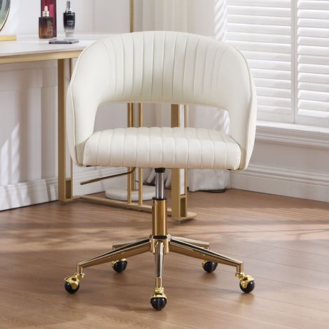 Wahson Sedia da Scrivania in PU Poltrona, Ufficio con Ruote Sedia Girevole Regolabile in Altezza Poltroncina con Gambe in Metallo per Ufficio/Studio/Computer, Bianco