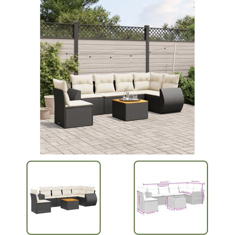 The Living Store 7-tlg. Garten-Sofagarnitur mit Kissen Schwarz Poly Rattan - Gartenmöbel - Esstischgarnituren - Outdoor Möbel - Lounge Set - Rattan Gartenmöbel (1/3)