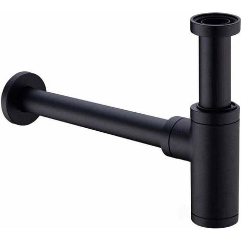 Waschbecken-Siphon aus Messing, Universal-Siphon mit 200-mm-Verlängerungsrohr, 1 1/4 x 32 mm, verstellbar, geruchs- und auslaufsicher, mattschwarz - Crezuo