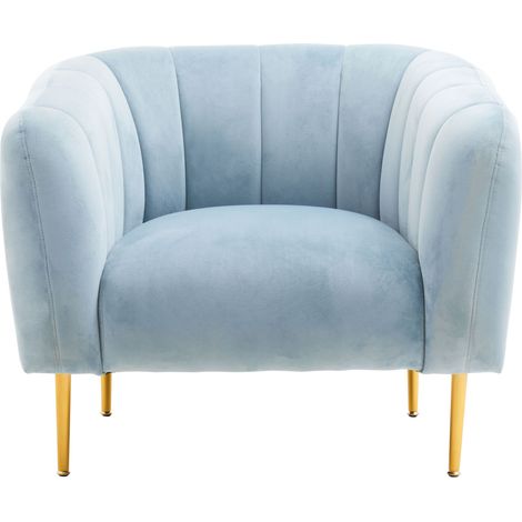 IInteriors by Premier Blue Velvet Modern Armchair, Elegant Barrel Back Design, Gold-Tone Metal Legs, Mid-Century Modern Chair (1/5)