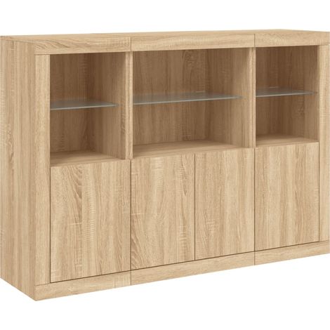 Credenza Credenza Comò Armadietto Organizzatore Cucina Soggiorno Soggiorno con luci a LED 3 pezzi Sonoma MDF Marrone 020037217