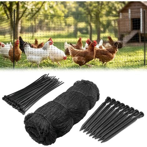 Filet de protection contre les oiseaux - 15 m x 15 m - Maille fine de 5 cm - En nylon - Noir - Pour arbres fruitiers, jardin, balcon et volière - Avec 10 piquets et 50 serre-câbles (1/5)