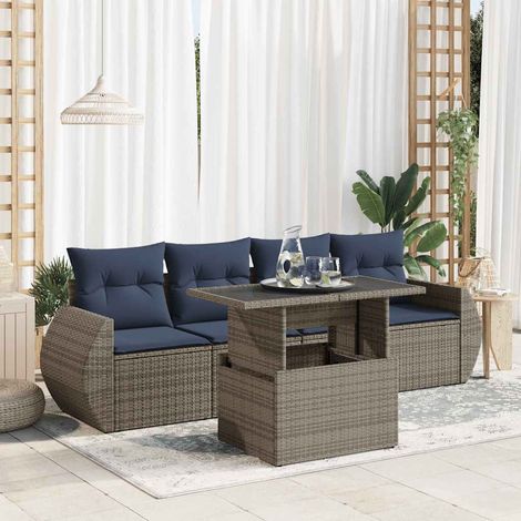 Set sofás jardín y cojines 5 pzas ratán sintético acacia gris vidaXL (1/5)