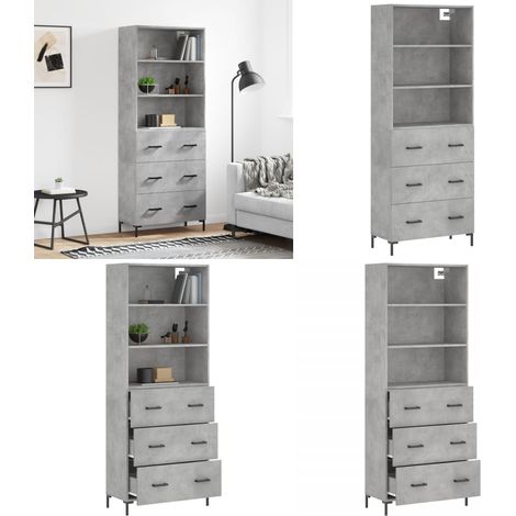 Highboard Betongrau 69,5x34x180 cm Holzwerkstoff - Sideboard - Hochschrank - Wohnzimmermöbel - Beton Grau - Regal - Home & Living (1/5)