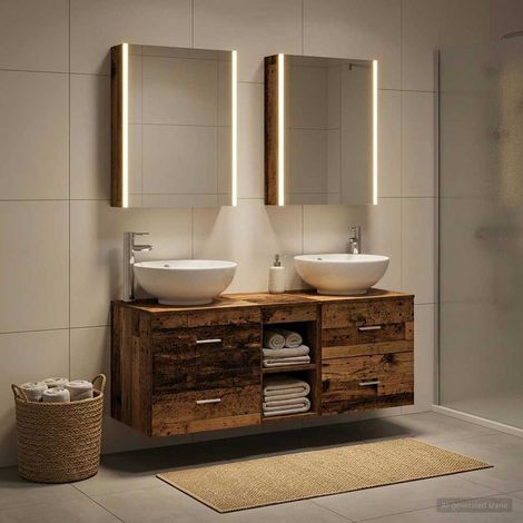 vidaXL Bathroom Furniture Set 5 pcs Old Wood Engineered Wood and Glass (1/5)