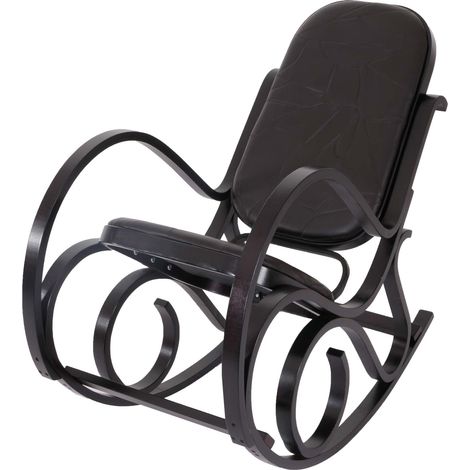 [NON UTILIZZATO] Sedia a dondolo classica elegante M41 legno scuro seduta vera pelle marrone