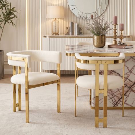 2 sedie da pranzo, comode e traspiranti, adatte a ristoranti, soggiorni, caffè e altri ambienti, stile moderno, gambe placcate in oro, tessuto in ciniglia, beige + oro (1/5)