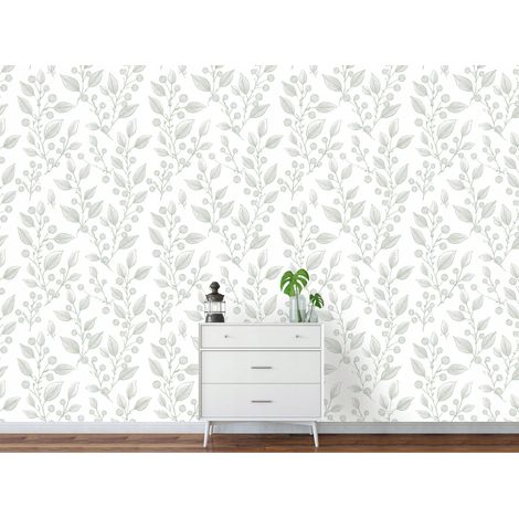 Wallarena Vliestapete Grau Blätter, für Wohnzimmer und Schlafzimmer, 10 m x 50 cm – Komplettset inkl. Kleister & Anleitung (1/5)