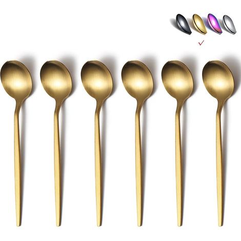 Lot de 6 Cuillères à Café en or Mat, 7.3 Pouces, Petites Cuillères en Acier Inoxydable, Cuillères à Café Pour la Maison, la Cuisine ou le Restaurant (Or) (1/5)