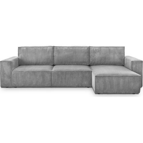 Canapé d'angle 5 places convertible réversible avec coffre de rangement en velours côtelé gris clair - Harper (1/5)