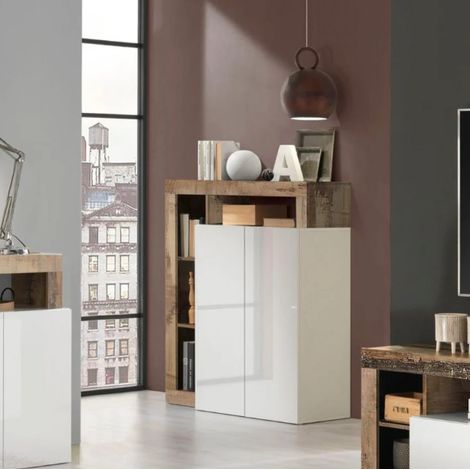 Buffet haut HAMBURG – Blanc laqué brillant / Pero (1/5)