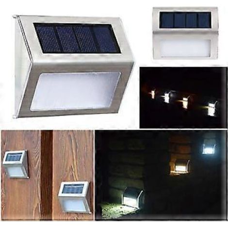Lot de 2 lampes solaires pour clôture - 6 LED pour marches - Appliques murales extérieures étanches - Éclairage de clôture - Voile