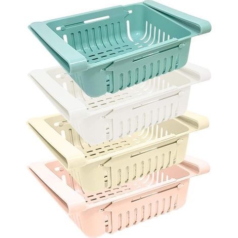 Boîte de Rangement pour Réfrigérateur Set 4 Rangements Rétractables pour Cuisine et Réfrigérateur en 4 Couleurs Bleu, Blanc, Rose et Beige (1/5)
