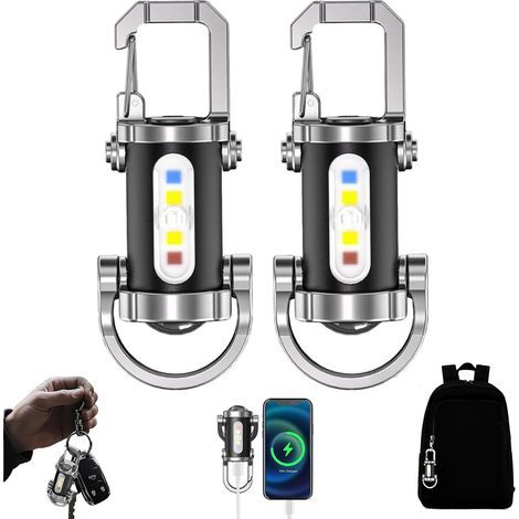 Kit comprenant 2 lampes porte-clés rechargeables et un chargeur de téléphone portable, 1200 lumens, 7 modes d'éclairage, résistant à l'eau. - (1/5)