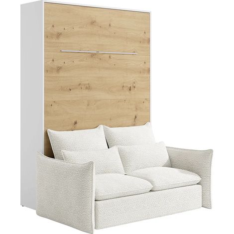 Letto a scomparsa 160 x 200 cm Apertura verticale manuale Con LED Bianco e naturale + Divano - RAPILI
