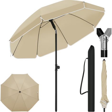 WOLTU Sonnenschirm Balkon φ 195 cm, Rund Balkonschirme Strandschirm UV-beständig Wasserdicht, 45° knickbar Höhenverstellbar, für Strand Balkon Terrasse, Taupe