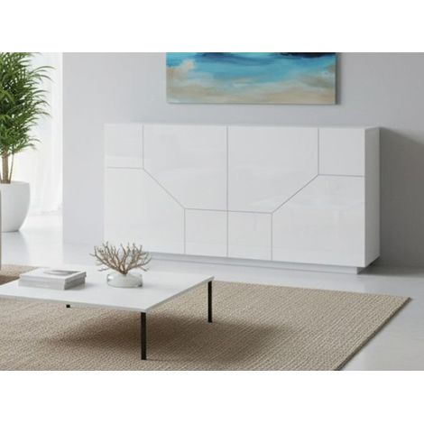 Dmora - Aparador Dmeron, Aparador de cocina con 4 puertas, Buffet de salón, 100% Made in Italy, cm 200x43h86, Blanco brillo (1/5)