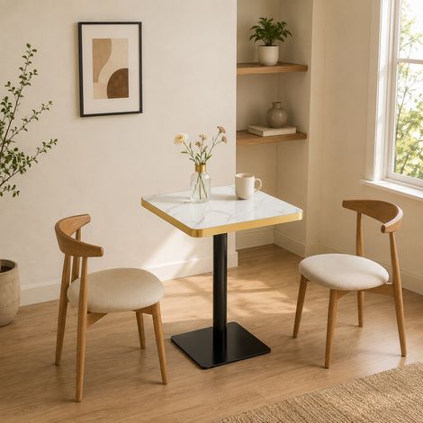 Table à manger carrée effet marbre UV résistante structure métal moderne design,Blanc/MDF/métal (1/5)