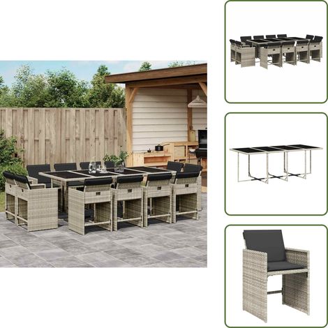 Ensemble à manger de jardin et coussins 13 pcs gris clair rotin - Salon De Jardin - Meuble De Jardin - Set Salon De Jardin - Mobilier De Jardin - Table De Jardin
