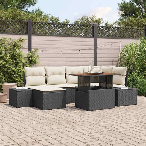 Conjunto de sofá de jardín 7 pcs Negro Poliratán (1/5)