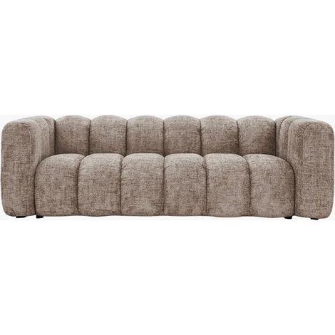 Mobilier Deco – Canapé droit 3 places en tissu taupe – Design contemporain avec accoudoirs larges – Confort optimal pour salon moderne