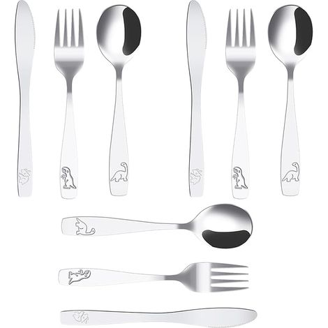 Couverts Enfant INOX Fourchette Cuillère et Couteaux Dentelé pour Enfants Dinosaure Gravé Dinosaures (1/5)
