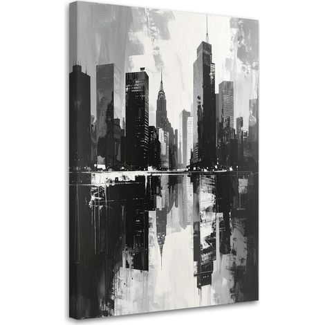 Cuadro sobre Lienzo, Edificios de la ciudad en blanco y negro imitación pintura, 20x30 (1/5)