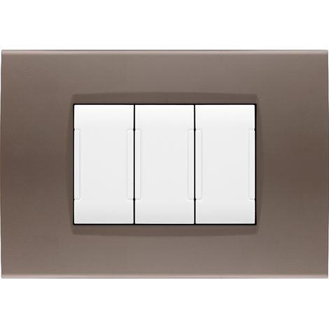 Placche compatibili con Bticino LIVING LIGHT placca 3 4 7 moduli vari colori per supporti LN4703 e N4703 ST07 - 3 Posti - Tortora