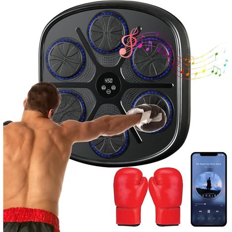 LED Musical Boxing Machine, Home Electronic Smart Target Bluetooth Music Training Equipment, Wall Mounted Adjustable Height, with Gloves, Adults and Kids (1/5)