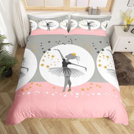 Housse de couette 200 x 200 cm ballerine de ballet blanc rose gris housse de couette étoile fille princesse housse de couette douce 140 x 200 mignon danse des enfants ultra-fine (1/5)