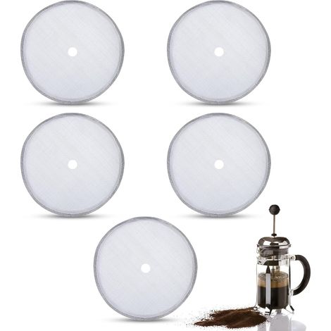 Paquet de 5 filtre de remplacement de presse française 8cm,filtres à mailles réutilisables en acier inoxydable,cafetiere a piston,filtres à tamis rechange pour cafetières à pression françaises 600 ml (1/5)