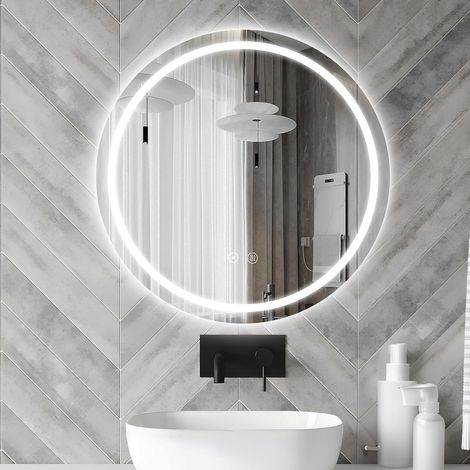 Miroir de Salle de Bain Rond LED 50cm,Dimmable, Interrupteur Tactile (1/5)