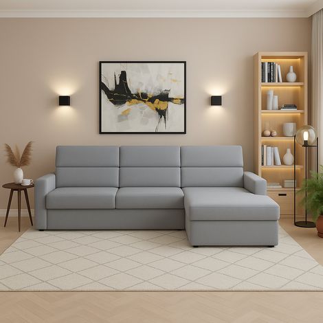 Sofá Fijo con Chaiselongue Vigonovo, Desenfundable, Reversible, Made in Italy, Hidrófugo Multiposición, 280x160 cm Gris (1/5)