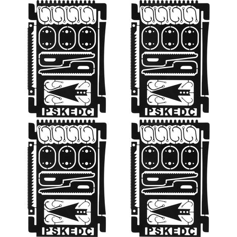 Lot de 4 cartes multi-outils de pêche en acier inoxydable léger, modèle B, noir, pour extérieur (1/5)