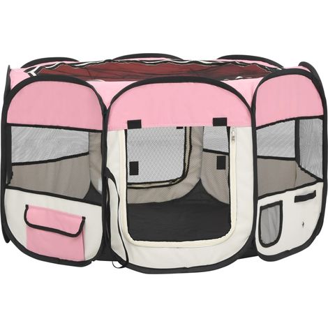 Parco per cani pieghevole con borsa per il trasporto 110 x 110 x 58 cm rosa 020001730
