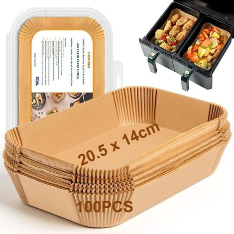 Papier Cuisson pour Ninja Air Fryer, 100 Pièces 20,5x14cm Rectangulair Paper Liners Friteuse Sans Huile Accessoires compatible avec Ninja Foodi Dual Zone Double Stack et  Double Airfryer (1/4)
