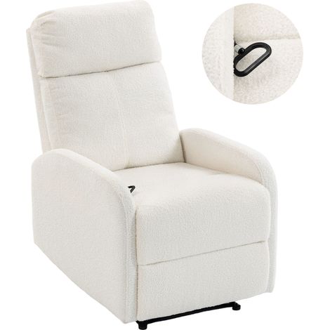 Fauteuil relax inclinable - HOMCOM - assise à ressorts, dossier et accoudoirs rembourrés - peluche teddy - 64 x 88 x 101 cm - crème (1/5)