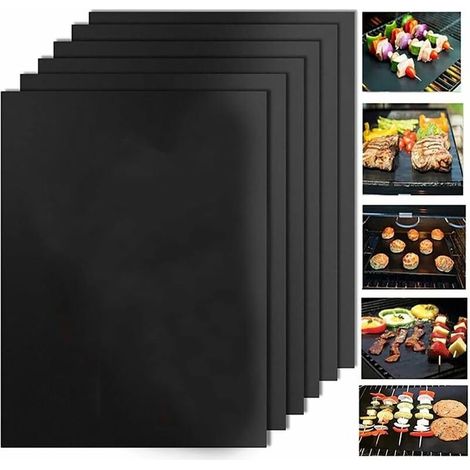6 pcs/lot 50 x 40 cm pouce en téflon Fibre réutilisable antiadhésive barbecue rti Tapis de feuilles Portable facile à nettoyer extérieur pique-nique Fry cuisson barbecue outils noir (1/5)