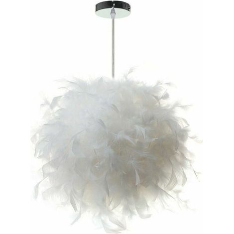 Abat-jour Plumes - 30 cm - Pour Suspension Plafond Lampe Chevet Lampadaire - Bague Adaptation B22 E14 E27 - Non Électrique