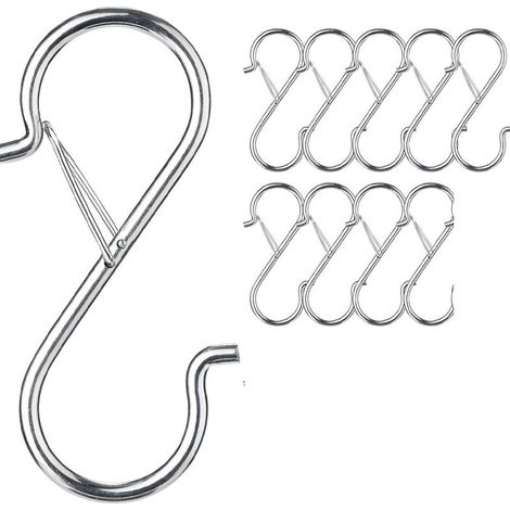(Argent) 10 crochets en S avec système anti-chute. Longueur : 9,5 cm. Pour tringles jusqu'à 3,5 cm de diamètre. Facilite l'organisation de la maison. (1/5)