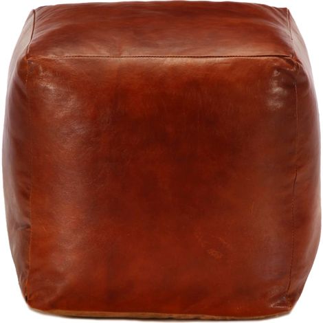 Pouf 40 x 40 x 40 cm Brun roux Cuir véritable de chèvre CFW870188 (1/4)