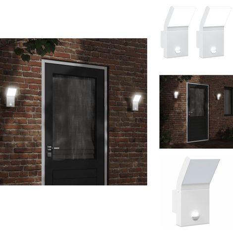 LED-Außenwandleuchten mit Sensor 2 Stk. Weiß Aludruckguss - LED-Lampe - Außenleuchte - Wandleuchte - Sicherheitslicht - Bewegungsmelder (1/5)