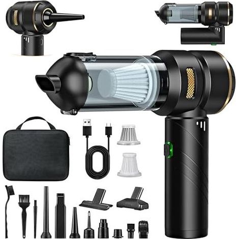 Aspirateur à Main sans Fil 4 en 1, Puissant, 25000 PA, 3 Vitesses 220 000 TR/Min, pour Voiture, Cuisine, PC, canapé, Bureau, Maison et Nettoyage des Poils d'animaux (Jaune doré) (1/5)