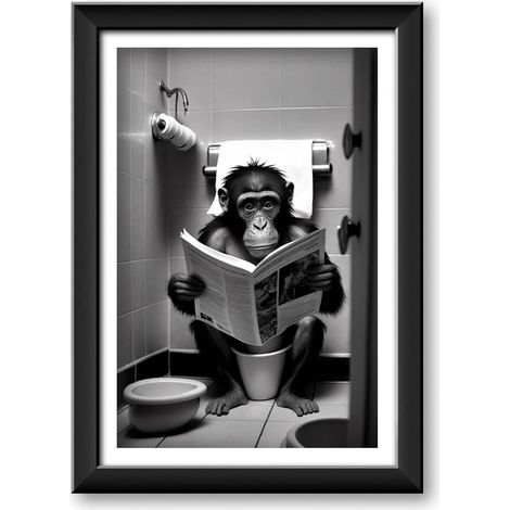 Poster Humoristique Pour WC, Chimpanzés Affiche Toilette 30x40 cm (1/5)
