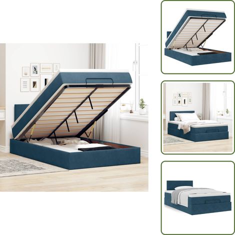 Giroletto con testiera - vidaXL Pouf Letto con Materasso Blu Scuro 120x190 cm Velluto - Letto con vano portaoggetti